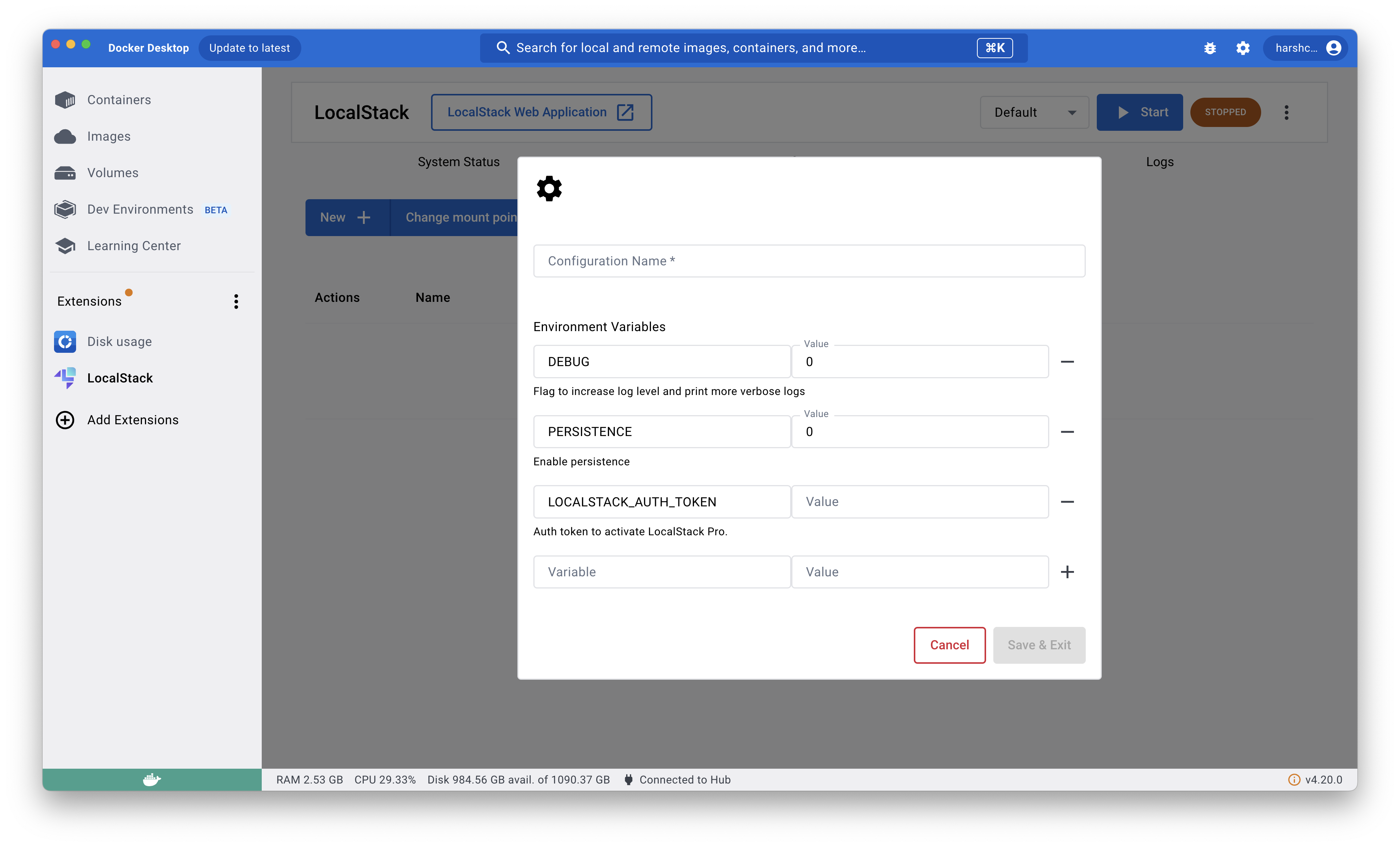 Create your configuration profiles within LocalStack’s Extension to affect the state of LocalStack